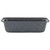 Black and white speckled rectangular loaf tin, viewed from the side.