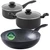 Three-piece non-stick pan set with glass lids, PFAS free label visible