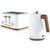 White Salter kettle and four-slice toaster set with wood effect accents