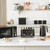 Black kitchen set with Salter microwave, four-slice toaster, and kettle on a worktop