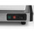 Stainless steel appliance control panel with green and red indicator lights and power switch