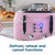Pink four-slice toaster showing defrost, reheat and cancel functions