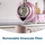 Pink kettle pouring water into a mug, removable limescale filter
