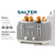 Grey retro 4-slice toaster with chrome accents and toasted bread, kitchen appliance.