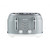 Grey four-slice toaster with chrome controls, front view