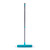 Blue rubber broom with long grey handle shown upright on a white background