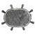 Oval grey granite roasting pan with black handles shown from above