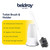 White toilet brush and holder with easy grip handle and non-scratch bristles.
