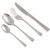 Four-piece stainless steel cutlery set: knife, fork, dessert spoon, and teaspoon.