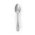 Silver stainless steel tablespoon, shown upright on white background