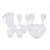 Clear textured plastic drinkware set with jug, bowl, four wine glasses and four tumblers.