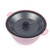 Pink mixing bowl with grey lid and built-in whisk, shown from above.