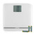 White digital bathroom scale with batteries, showing zero weight