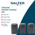 Set of three charcoal steel kitchen canisters with labeled lids for tea, coffee and sugar.