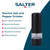 Black electric salt and pepper grinder with push button, adjustable coarseness, battery powered.