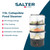 Salter 7.5L collapsible food steamer with three transparent tiers, shown cooking fish, vegetables and buns.