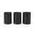 Set of three black metal storage canisters labelled tea, coffee and sugar