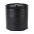 Black metal bread bin with ribbed sides and matching lid, shown upright for kitchen storage.