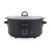 Black electric slow cooker with glass lid, Salter logo, front view.