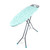 Green floral ironing board with iron rest, shown standing upright