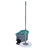 Grey and teal spin mop and bucket set with round white microfibre head