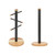 Set of two black and wood kitchen holders shown: mug tree and towel holder.