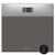 Grey glass digital bathroom scale with LCD display, shown with included CR2032 battery.