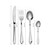 Four-piece stainless steel cutlery set with knife, fork, tablespoon and teaspoon, sizes shown.