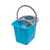 Blue mop bucket with integrated grey wringer, shown filled with water and handle upright