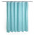 Blue waffle-textured shower curtain in retail packaging, approx. 180 x 180 cm.