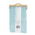 Light blue waffle shower curtain in retail packaging, rear view