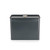 Black metal storage tin with flat lid and round handle, displayed front facing.