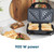 Black sandwich toaster with two toasted sandwiches, 900W power