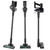 Black cordless stick vacuum cleaner shown from three angles