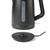 Black electric kettle base and partial kettle showing water level indicator