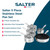 Set of five Salter stainless steel pans with glass lids, suitable for induction hobs.