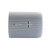 Grey portable Bluetooth speaker, fabric mesh finish, front view showing large volume controls