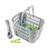 Grey laundry basket with mixed colour pegs, clothesline, and one peg beside basket