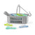 Grey basket with assorted pastel clothes pegs and washing line, product image