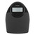 Black digital bathroom scale with large LCD display, top view.