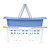 White laundry basket with grey handles stacked inside blue plastic storage box with lid