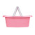 Pink plastic shopping basket with grey handles, displayed upright.