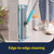 Flat mop with grey and turquoise head, cleaning tile edge in bathroom