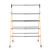Folding bamboo clothes airer with five black rails, shown open.