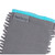 Grey microfibre cleaning mitt with blue trim and Beldray label, close-up.