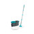 Spin mop set with grey and teal bucket, handle, plus two white microfibre mop heads