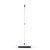 White and blue rubber broom with long handle, shown upright on white background