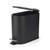 Black rectangular pedal bin with open lid, shown from angle to highlight design.
