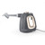 Grey and gold handheld garment steamer with wide nozzle, shown side view.