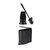 Black pedal bin and toilet brush set for bathroom, shown with lid open